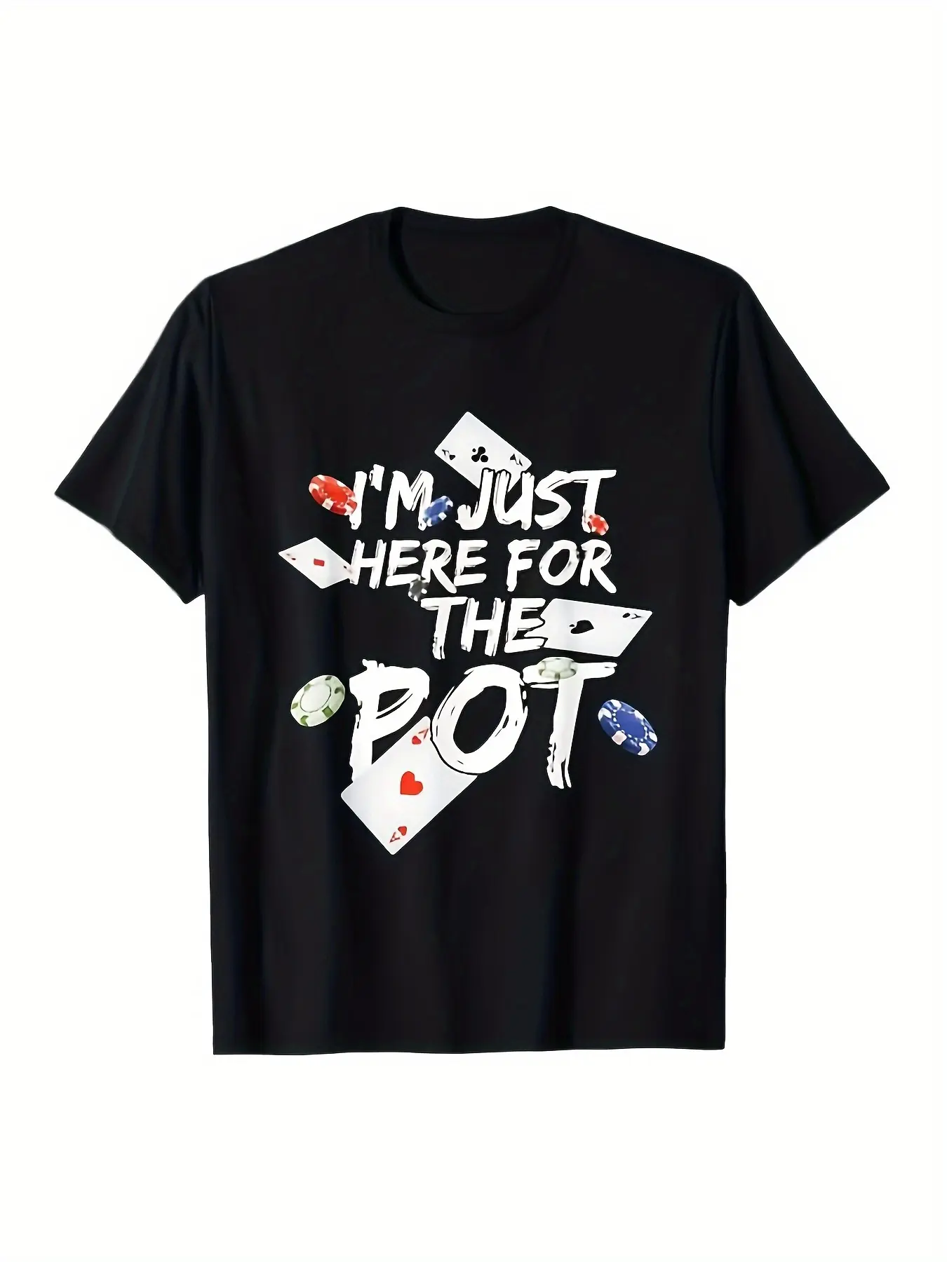 I'M Just Here for The Money" Poker Lover Men'S T-Shirt - Soft, Casual Crew Neck, Lively Card Design, Machine Washable, Four Seasons Comfort, Casual Wear |   Geometric Print T-Shirt |   Glossy Fabric