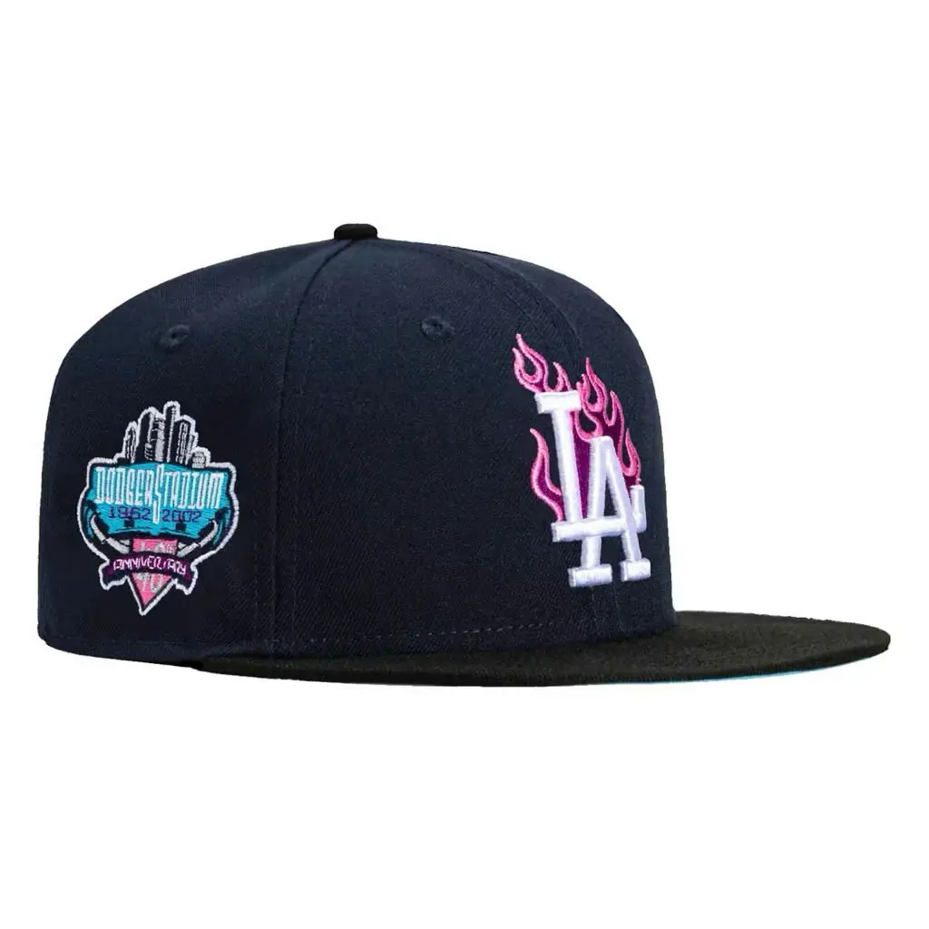 New Era Los Angeles Dodgers 59FIFTY Fitted MLB Baseball Cap - Raised LA Logo, World Series Side Patch, Flat Brim, Unisex Streetwear Fan Gear for Game Day, Everyday Wear