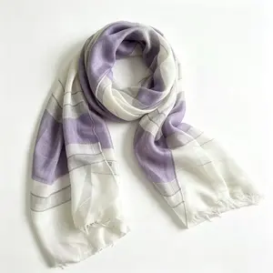 INS 150g Ultra Lightweight Purple White Plaid Pashmina Shawl Wrap Soft Cashmere Feel Scarf for Women Breathable for All Seasons Ideal for Summer Air Conditioned Spaces Daily Use Bridesmaid Gift