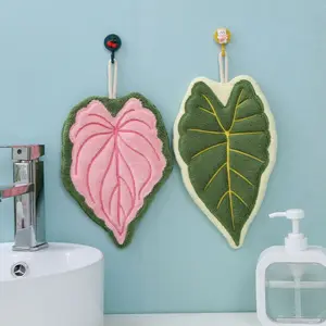 2 Pack Thick Coral Fleece Hand Towels, Plant Leaf Shape, Hanging Convenient, Strong Absorbent Quick Dry, Cute Soft Kitchen Bathroom Towels, Absorbent Drying Towel