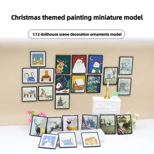 3-Piece Set Miniature Christmas Dollhouse Scene, 1:12 Scale Holiday Decorations Ornaments, Wall-Mounted Photo Frame Display, Festive Home Accents, Miniature Photo Frames, Seasonal Decor