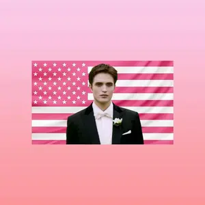 Edward Cullen Pink American Flag Tapestry – Twilight Wall Art Decor | Vampire Romance Fan Flag | Aesthetic Pink Bedroom Decor