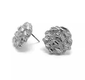 MaxBling81 Unisex High-End Brass Hip Hop Style Iced Silver Plated Cookie Nugget Stud Earrings Small 10mm & Large 12mm High Polished Surgical Steel Post Trendy Jewelry