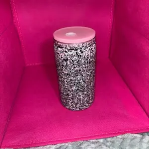 160z Pink Black and White Product with a chunky Glittery Design and Pink Lid Stylish Tumbler