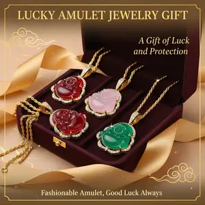 Fashion Hip Hop Cubic Zirconia Natural Stone Maitreya Buddha Pendant Necklace for Women Lucky Amulet Jewelry Gift Moonstone Crystals