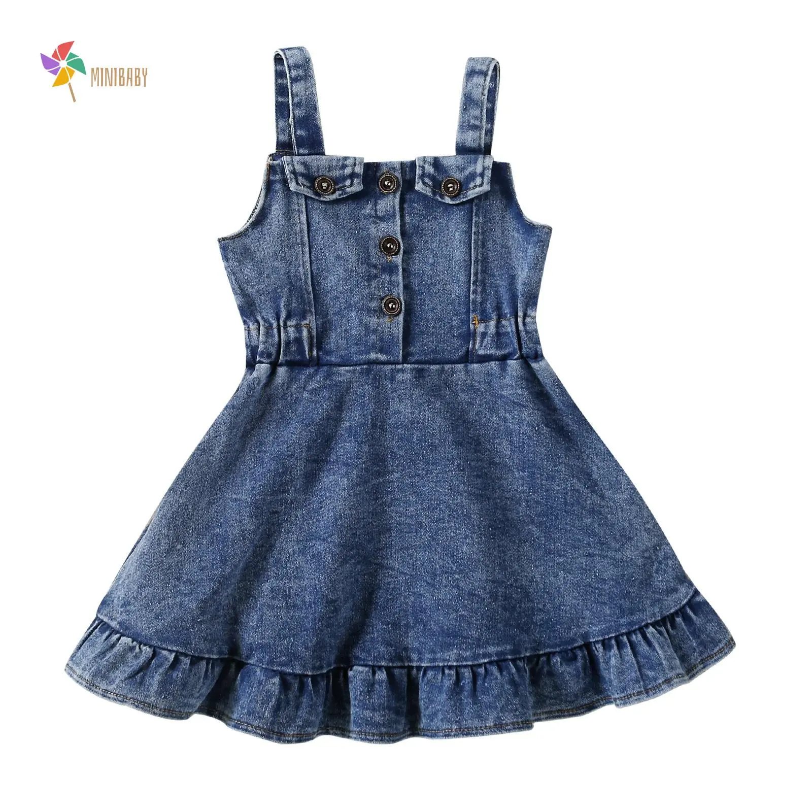 Toddler Girl Baby Denim Ruffle Dress Sleeveless Strap Pleated A-line  Layered Cake Flowy Jean Dress - TikTok Shop