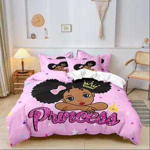Cute Girl Pattern Printed Bedding Set, bed sheets set, 100% Polyester Soft Breathable Fabric, All Seasons, 3pcs (1 Fitted Sheet + 2 Pillowcases)