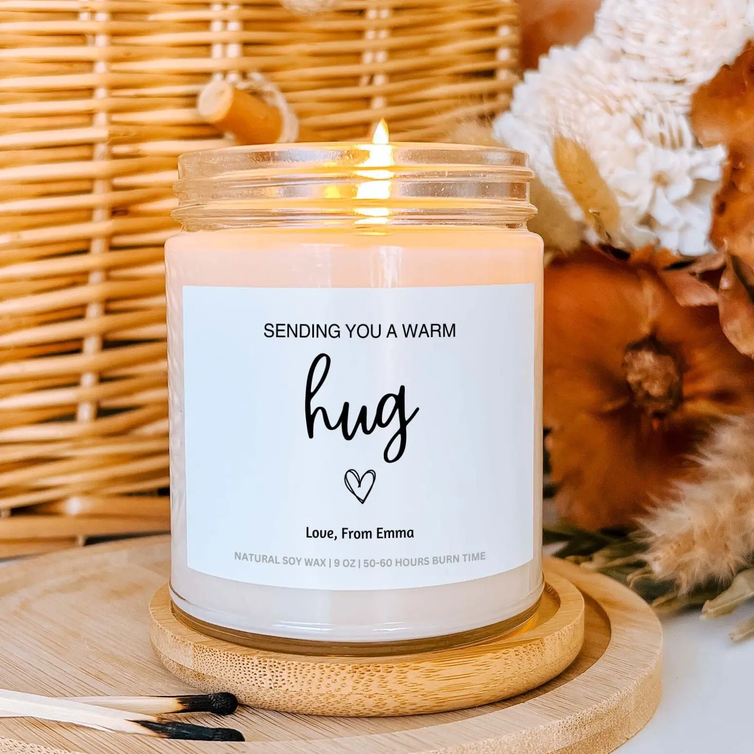 Personalized Sending You A Warm Hug Candle Gift for Her Him Thinking of you gifts Gift for friend Get Well Soon Sympathy Grief Gift