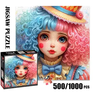 1pc 1000 piece adult puzzle 58x58cm Clown - inspired Character with Dual - colored Curly Hair and Decorative Hat 500 pieces of paper puzzle, Art Puzzles Gift, suitable for adults and families, large-scale DIY Jigsaw Puzzle