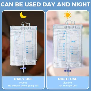 Wearable Urine Collection Bag for Elderly Men, Reusable Portable Wearable Urinary Drainage with Silicone Urine Bags (2000 ML*1+1000 ML*1), Catheters for Bedridden Patients (Navy Blue)