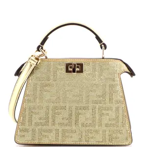 Pre-owned FENDI Suede Top Handle Bags Peekaboo ISeeU Bag Zucca Crystal Embellished Petite by Rebag