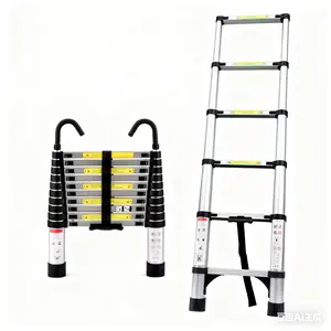 10.5ft (about 3.2m) retractable ladder, multi-functional foldable ladder, with hook, aluminum retractable ladder, suitable for daily use of RV, attic, home, 330 pounds