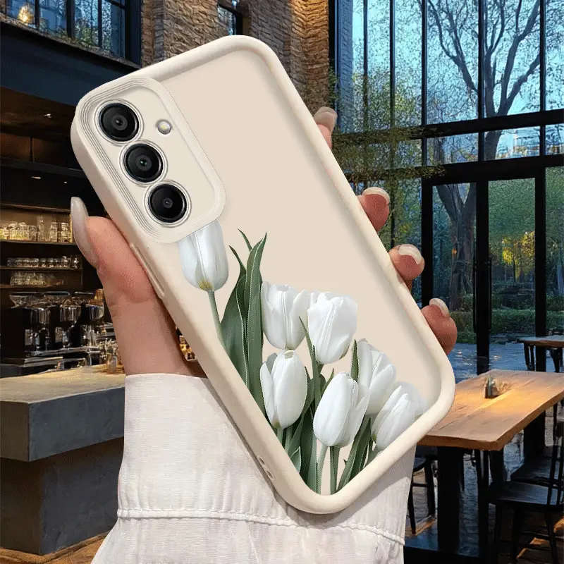 Pure White Tulip Tianyan Ladder Handle Phone Case - Protective Cover & Accessory Casing for Samsung Galaxy A03S,A10S,A13,A14,A15,A16,A20S,A22,A24,A25,A30,A30S,A31,A32,A33,A34,A35,A50,A51,A52,A53,A54,A55,A56,S20,S21,S22,S23,S24,S25,M15,M31,M34,M35,M54,M55