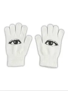 Women's Kawaii Kpop Style Print Gloves, Elastic Cuff, Warm Winter Accessories, Slim-Fit Design, Perfect for Outdoor Casual Wear