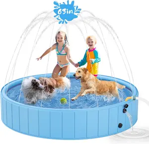 2-in-1 Non-Slip Sprinkler Dog Pool for Large Dogs, 63" x 12" Swimming Pool for Outdoor Backyard, Pet Bath Suitable for Kids Dogs Ducks