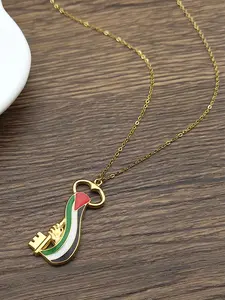 Arabic Palestine Map Flag Key Hand Necklace for Women Men Stainless Steel Enamal Gold Color Chain