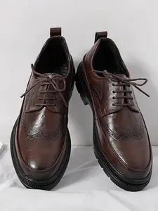 Men's Business Style Brown Brogue Design Lace Up Dress Shoes, Fashionable Solid Color Dress Shoes for Work Office, Male All-match Shoes for Daily Wear, Formal Dress Shoes