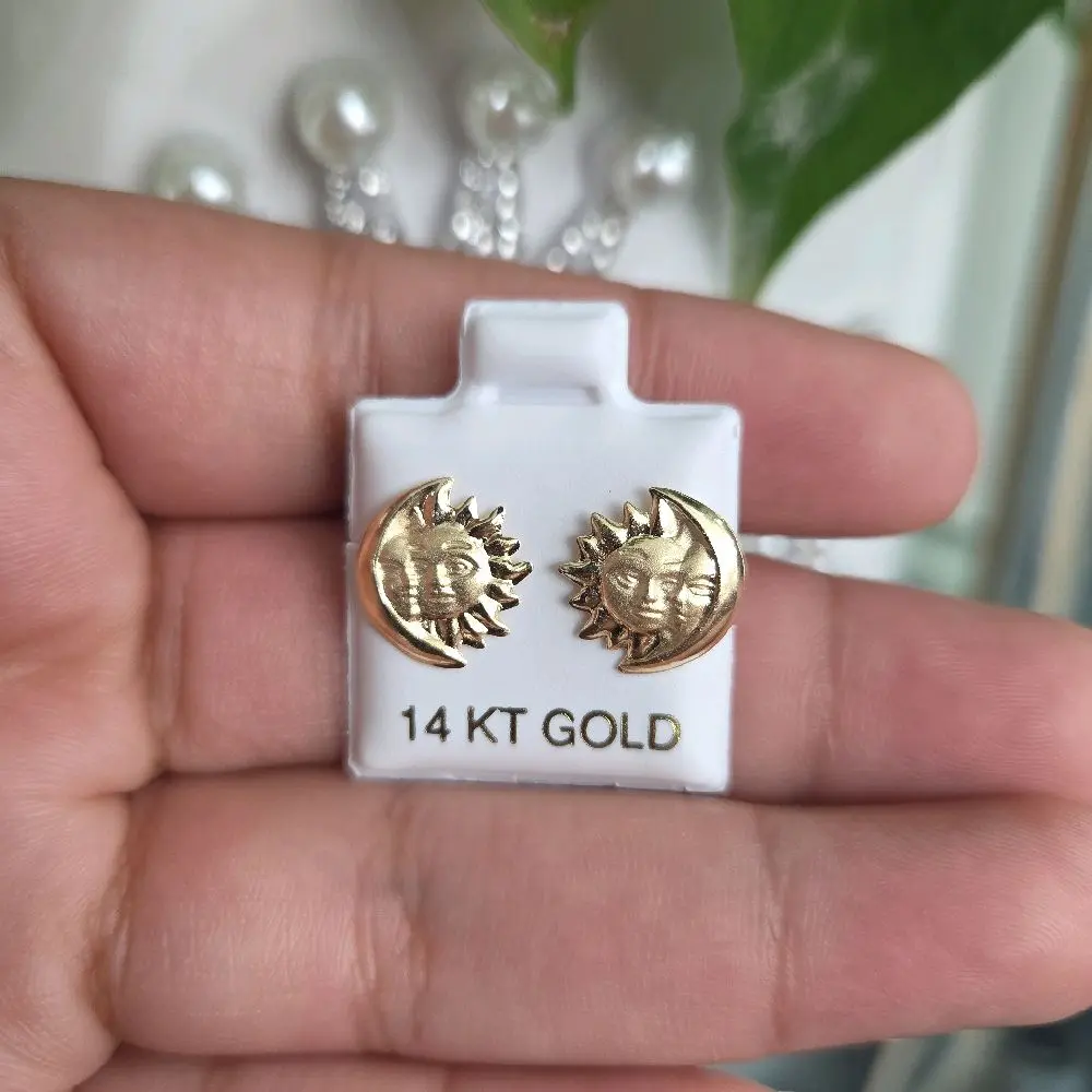 14 KT Gold Sun and Moon Earrings - Elegant and Stylish Jewelry for Women