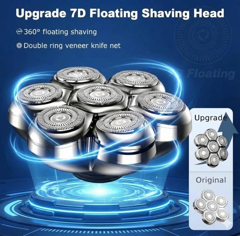 FLITOK Electric Head & Face Shaver for Bald Men 6-in-1 Waterproof IPX7 7D Magnetic Razor Type-C Fast Charge LCD Screen Nose Trimmer & Face Brush Kit Travel Ready