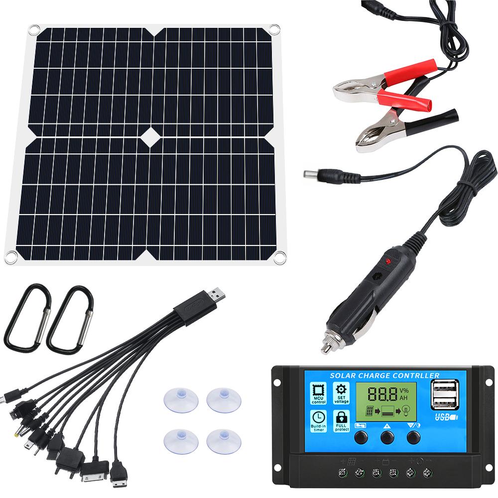 25W 18V Portable Solar Panel with 100A Controller Monocrystalline 12V Battery Charger for Camping - Includes Suction Cups & Car Charger