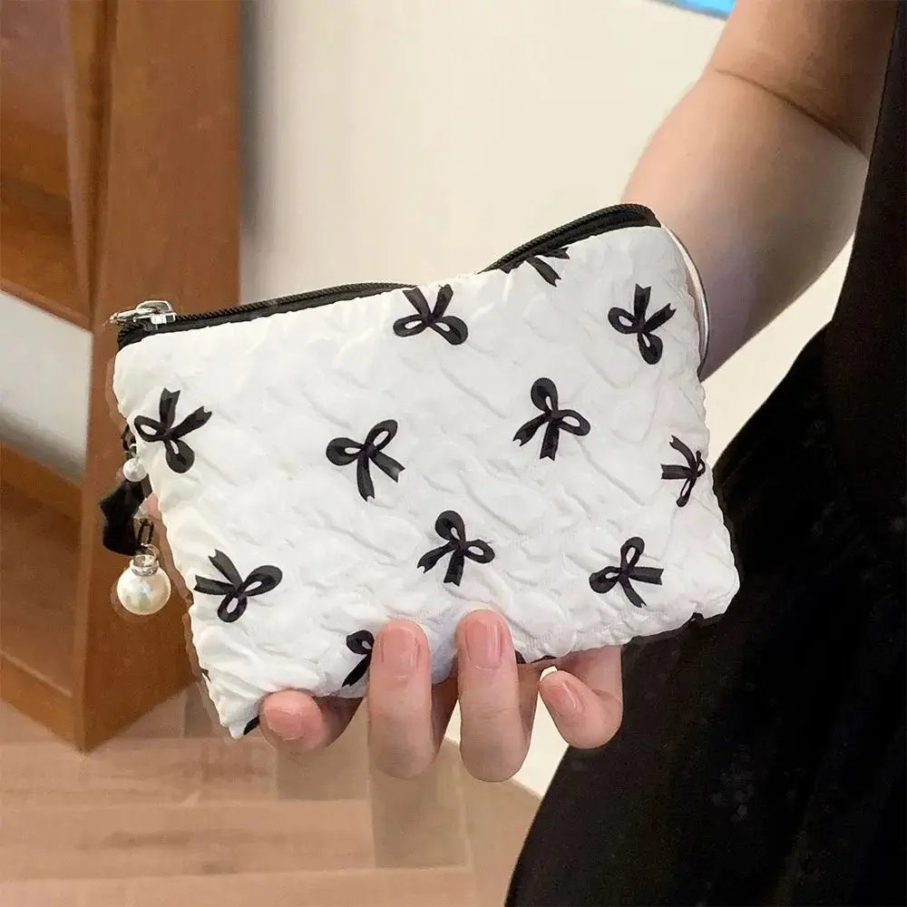 Bows on Makeup Bag - White, Pink, Black with Bag Charm - Includes Bows for Stylish Presentation, coquette