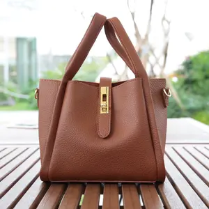 Large capacity Grain Leather Handbag, Elegant Leather Bucket Bag for Women, Chic All-match Handbag for Daily Life & Work