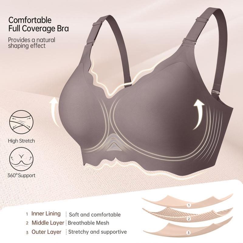 OEAK Nahtloser, gewellter BH für Damen, ohne Bügel, kabellos, Push-up-BH, weicher Halt, volle Abdeckung, bequemer Alltags-BH