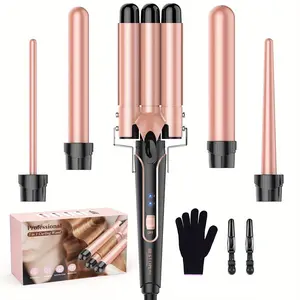 Waver Curling Iron Wand, 5 in 1 Curling Wand Set with 3 Barrel Hair Crimper for Women, Fast Heating Hair Wand Curler in All Hair Type