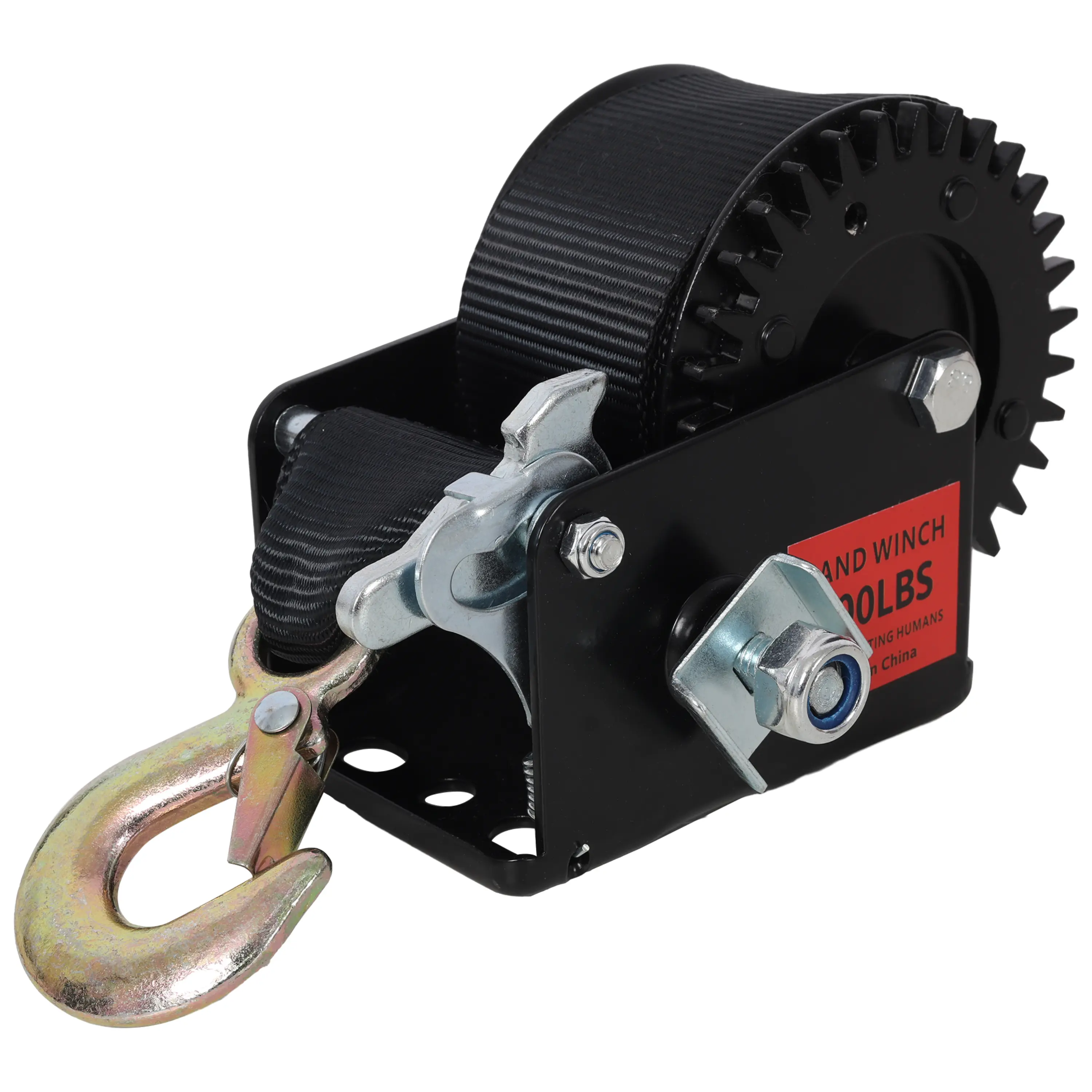 SAVEYOUR 600LBS Hand Winch with 19.6FT Black Strap 3.1:1 Gear Ratio Portable Winch Two-Way Ratchet for Trailer Boat or ATV Towing Heavy-Duty Manual Operated Hand Crank