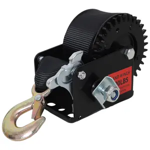 SAVEYOUR 600LBS Hand Winch with 19.6FT Black Strap 3.1:1 Gear Ratio Portable Winch Two-Way Ratchet for Trailer Boat or ATV Towing Heavy-Duty Manual Operated Hand Crank