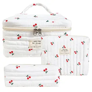 3-piece cherry pattern set, lightweight, multifunctional, stylish zipper design storage bag, suitable for daily use, leisure travel, portable storage bag for storing cosmetics, jewelry, and accessories
