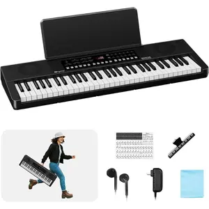 61 Key Keyboard Piano, Electric Piano Keyboard with  Response, LED display,  Stand, 300 Voices, 300 Rhythms, Learning Keyboard Piano for Beginners, Built-in Speakers (Black)