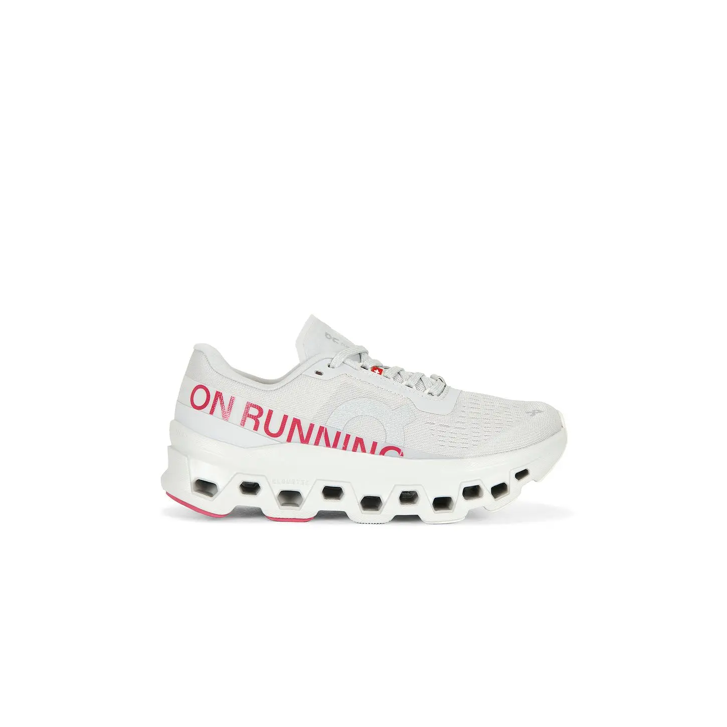 Women's On Cloudmonster 1 New Edition Female Shoes - Silver & Camellia, Casual Wear Lace-Up Casual Trainers, Mesh Upper, Trainer Look