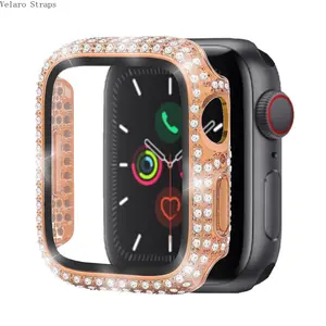 Luxury 2-in-1 Full Diamond Rhinestone Wearable Case for Apple Watch Series 2-10/SE/Ultra, Bling Crystal PC Bumper with Tempered Glass Screen Protector, Shockproof Protection Accessories (6 Colors)