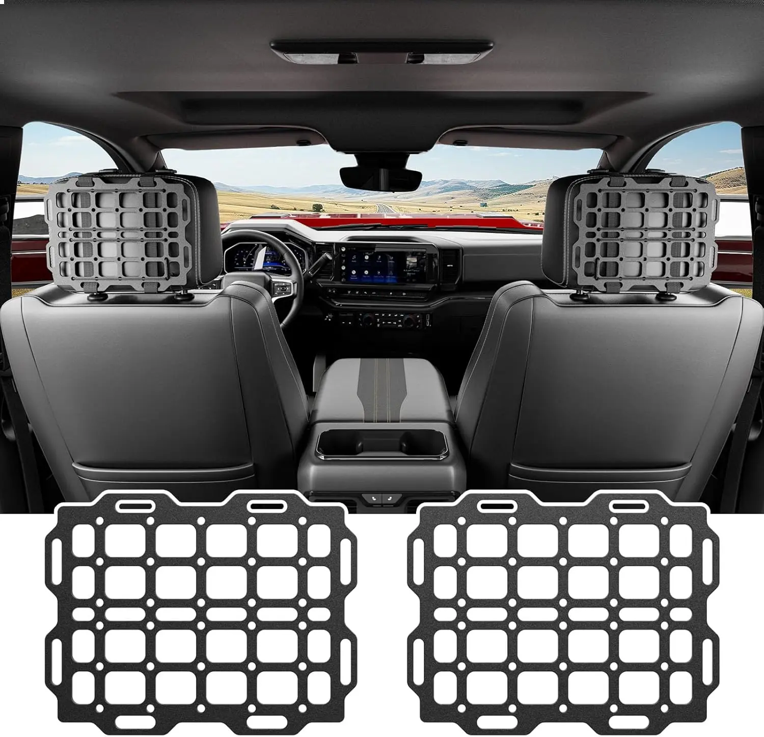 2PCS Headrest Organizer Molle Panel Compatible with Car Universal Gadget Holder Tactical Seat Back Organizer Replacement for Universal Vehicle Accessories