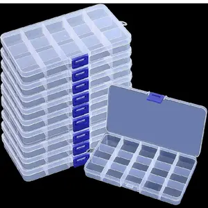 10 Pack 15 Grids Plastic Bead Organizer Containers Storage, Adjustable Dividers Diamond Jewelry Craft Painting Storage Case, Clear Small Fishing Tackle Box for Sewing Cross Stitch Accessories