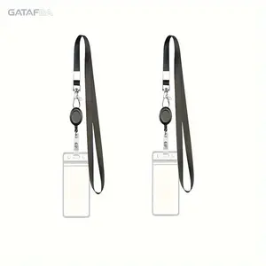 2 Pack Black Retractable Badge Reel with Breakaway Lanyard & Vertical ID Card Holder Set, Durable Heavy Duty Name Tag Holder for Teachers, Office Workers, Nurses & School Workplace Daily Use