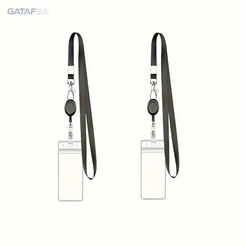 2-Pack Black Vertical Retractable ID Badge Holders, Heavy-Duty Set with Breakaway Lanyard for Office and School Staff, Id Badge Holders Retractable