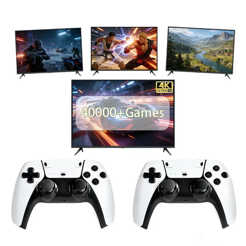 Mass Games Retro Game Console with 40000+ Built-in Games 19 Emulators 2 Wireless Controllers 4K Output & 128GB SD Card Perfect for Kids & Adults - Portable Gaming System