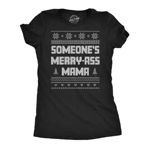 Womens Someones Merry Ass Mama T Shirt Funny Xmas Party Mom Lovers Tee for Ladies Funny Womens T Shirts Cute Vintage Fashion Casual Ladies T-Shirt Gift Christmas Tops for Women Funny Sarcastic Top Women's Black -