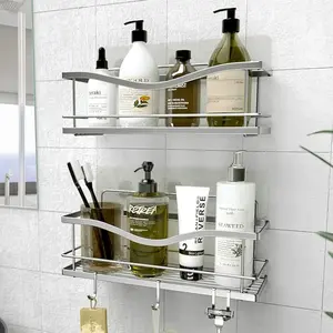 Premium Shower Caddy, Self Adhesive Wall Shower Organizer, 2-Pack No Drill Bathroom Shelves, Rustproof Stainless Steel Shampoo Holder Storage Rack, Silver