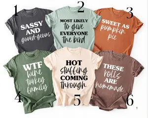 Custom Funny Thanksgiving Shirt, Funny Matching Shirt, Fall Graphic Tees, Sassy Pumpkin Pie Humor Tops, WTF Wine Turkey Family Matching Outfits