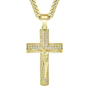 14k Gold&Silver-Plated Jesus Crucifix Necklace Features advanced nano-technology oxidation-resistant Cuban-style Figaro chain Pair with crucifix pendant 24-inch length Christian religious jewelry gift