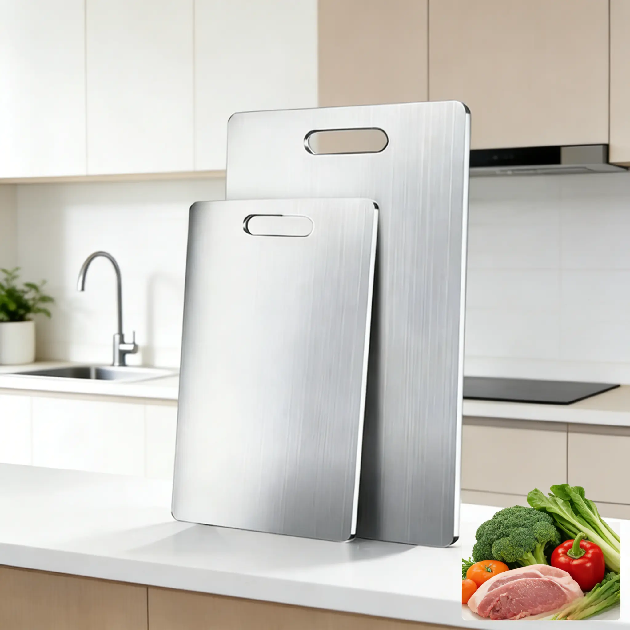 Heavy Duty Stainless Steel Chopping Board – Large Non‑Slip Kitchen Cutting Board,Double Sided Food Grade Non Stick Cutting Board for Meat, Veggies & Fruit | Professional Kitchen Accessories & Household Gadgets