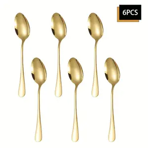 6-piece set of golden dinner spoons, 7.87-inch stainless steel soup spoon set, mirror-polished, heavy and sturdy, suitable for home, hotel, restaurant and party, dishwasher washable, durable tableware, Cutlery