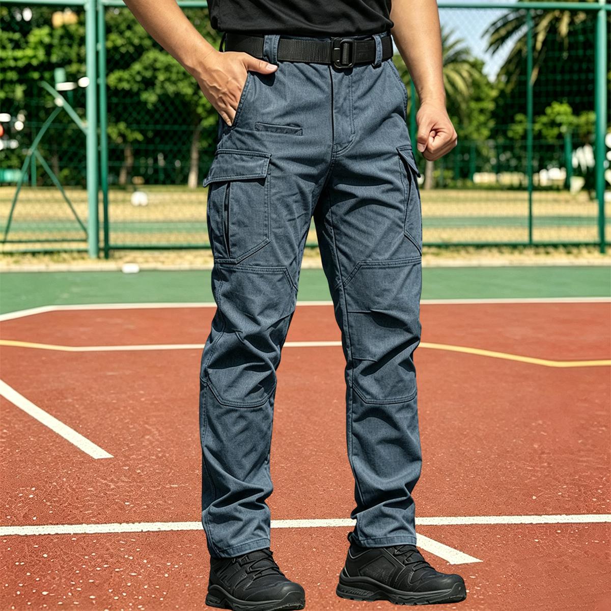 Men’s new multi-pocket tactical cargo pants—large-capacity side cargo pockets with zippers, drawstring waist; comfortable long outdoor sports pants for spring and autumn; casual workwear suitable for everyday wear and outdoor activities.