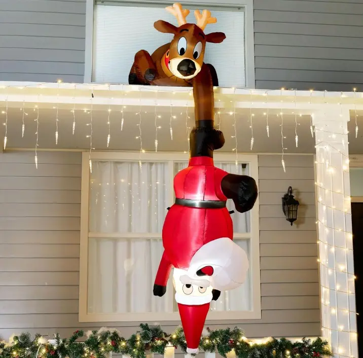 8 FT Hanging Christmas Inflatables Decoration, Christmas Inflatable Reindeer and Climbing Santa, Blow Up Inflatable with Build-in LED