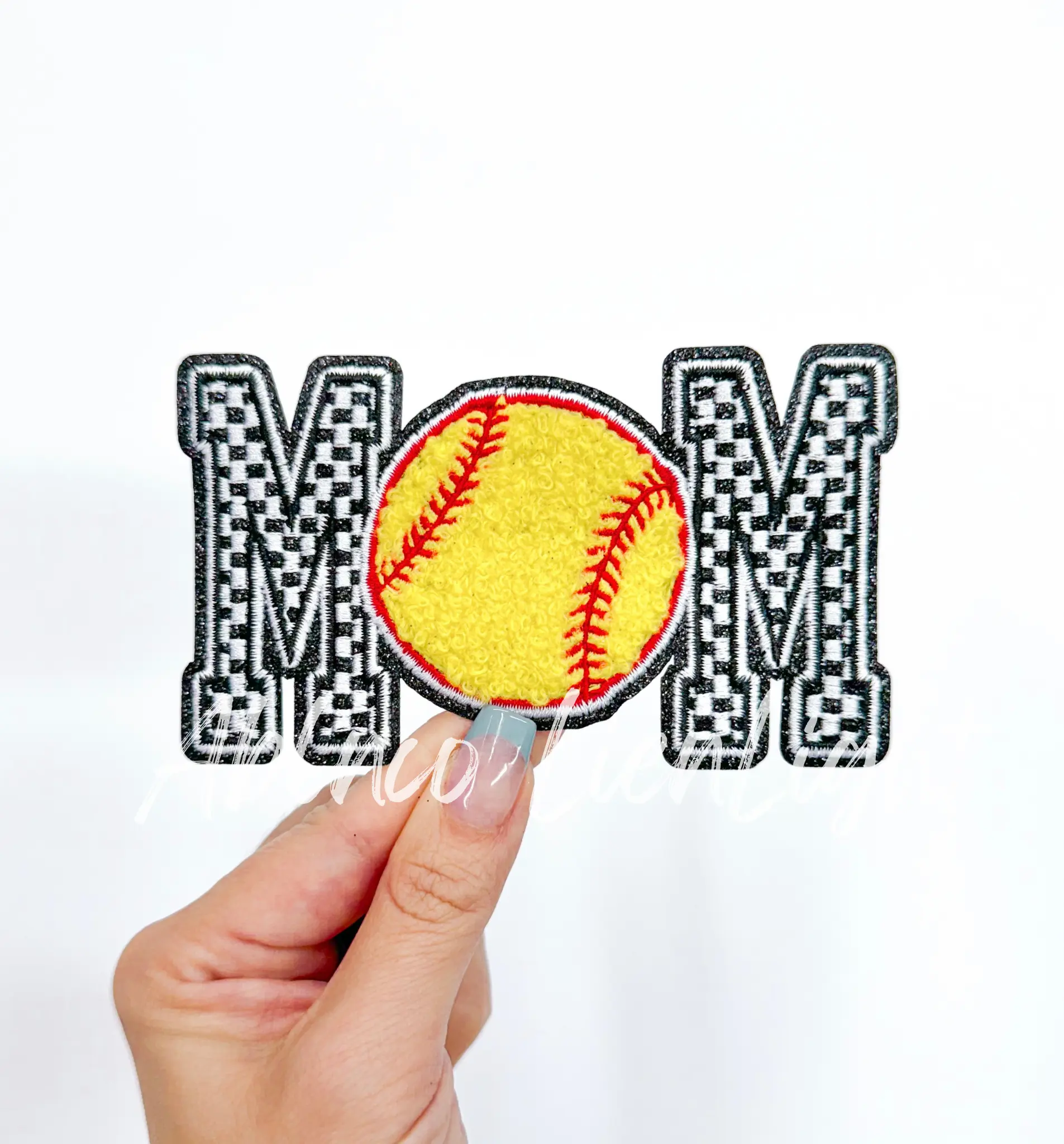 Softball Mom Checkered Embroidery Patch