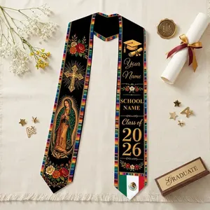 Personalized Mexican Graduation Stole 2026, Virgen de Guadalupe Floral Sash, Mexican Grad Gift