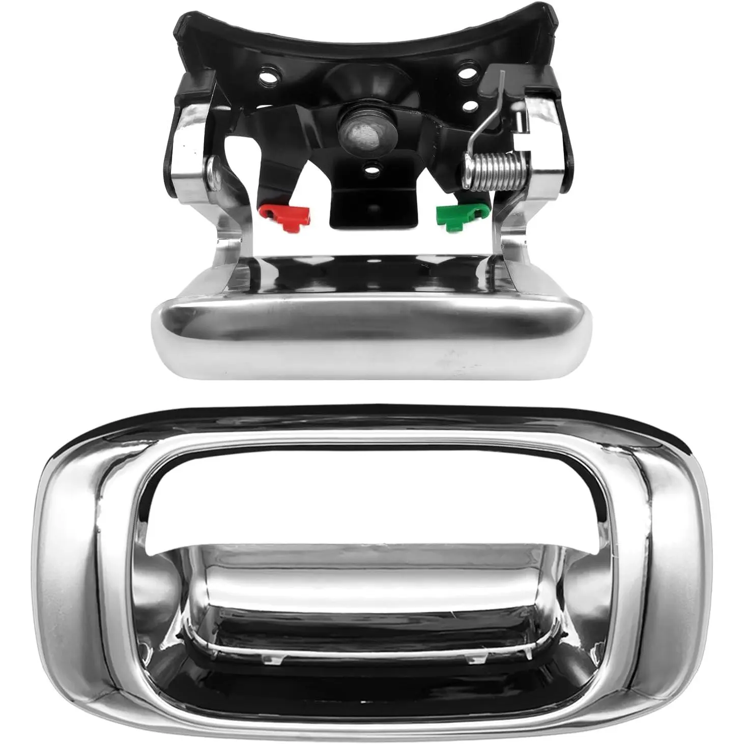 Chrome Tailgate Tail Gate Handle and Bezel, Compatible with 1999-2007 Chevy Silverado GMC Sierra 1500 2500 3500, Replaces # 15997911 , 15228539 , 15228541 , Tailgate Handle Latch and Bezel